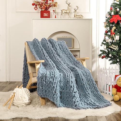 WESHIONGOO Grobstrickdecke, Überwurf, 127 x 152 cm, gestrickte Überwurfdecken für Couch, Bett, flauschig… – Ansicht 2