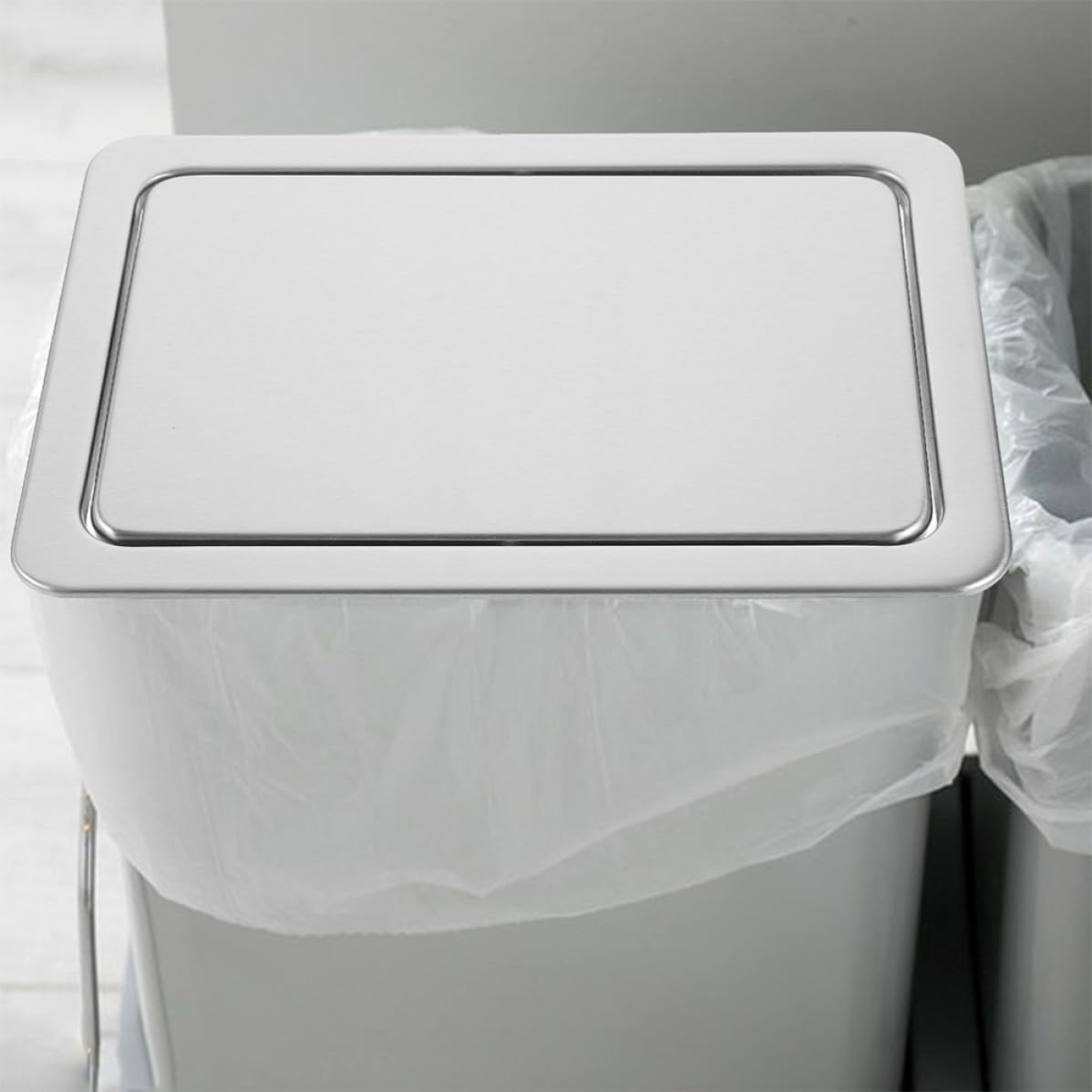 KICHOUSE Rectangular Stainless Steel Trash Can Lid for Kitchen and Bathroom under Cabinet Trash Can Accessories Replacement with Smell Control and Space-saving Installation, Suitable