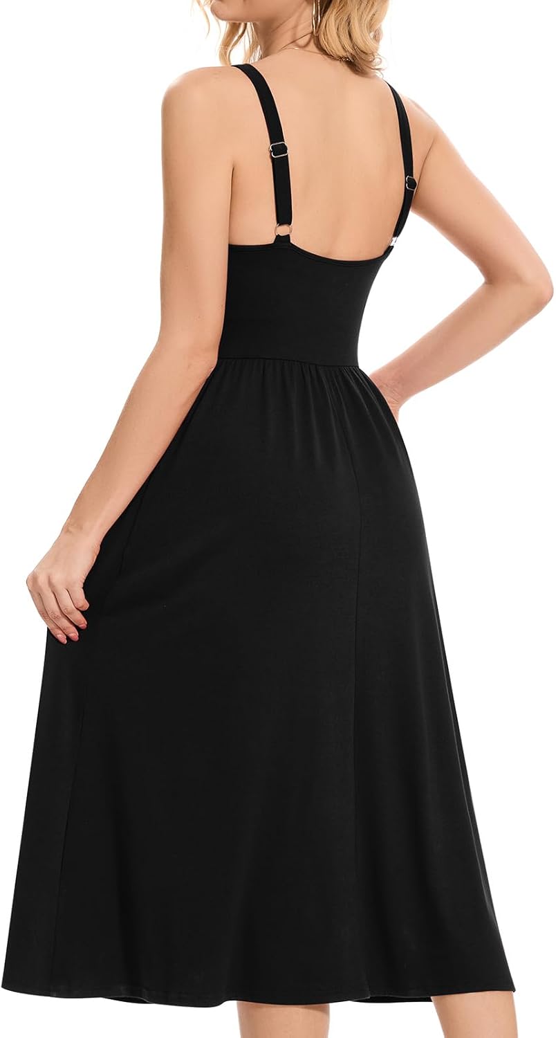 Sureple Long Dresses for Women 2026 Sleeveless Ruched Bust Swing Aline Fitted Spaghetti Strap Sundress with Pockets - Image 3