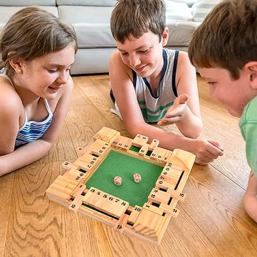 Image of Clapjoy Shut The Box Dice Game for Kids & Adults [4 Sided Large Wooden Board Game, 2 Dice + Repeat Scorecard Usage] Educational Math Learning Toy, Table Top Game for The Party Family