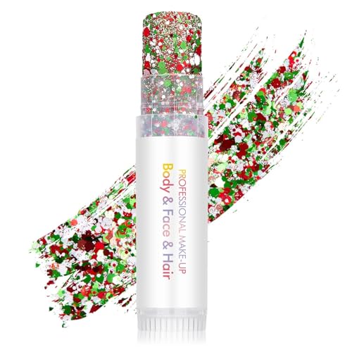 Mexico Face Glitter Stick Holographic Sparkling Sequins Neon Outfit Music Rave Festival Perfect Sparkling Theme Day Accessories Hair and Face Glitter Makeup.(Red & Green& White)
