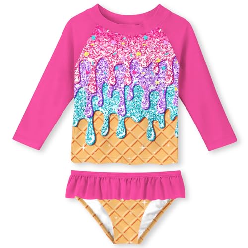 Image of Lovekider Little Girls Swimsuits 2 Pieces Swimwears Rash Guard Set Long Sleeve UPF50+ Bathing Suit for Beach 2-8T