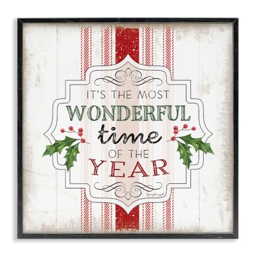 Festive Holiday Rustic Stripes, 17 x 17 Inch Framed Giclée Print