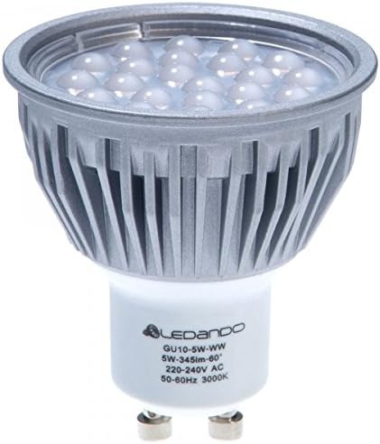 Ledando – 5 Watt GU10 LED Spotlight – Energy Efficiency Class: A + – Approx. 50 W Replacement 345lm Lumen Warm White 60 Degree Beam Angle. [Energy Class A+]