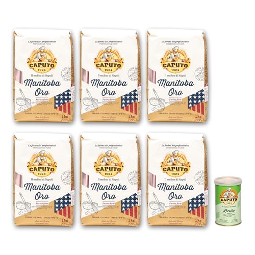 DELICRET - 6x 1kg Caputo Mehl 14% Eiweiß Manitoba ORO Tipo 0 + 1x 100g Caputo Lievito Trockenhefe | das Mehl für lange Gehzeiten