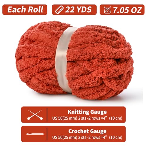 Image of 10 Pack of Jumbo Chunky Yarn for Hand Knitting,10# Super Bulky-Fluffy Chenille Yarn, 220 yds /70.5 oz Soft Thick Yarn for Crocheting Chunky Knit Throw Blankets.(Deep Orange)