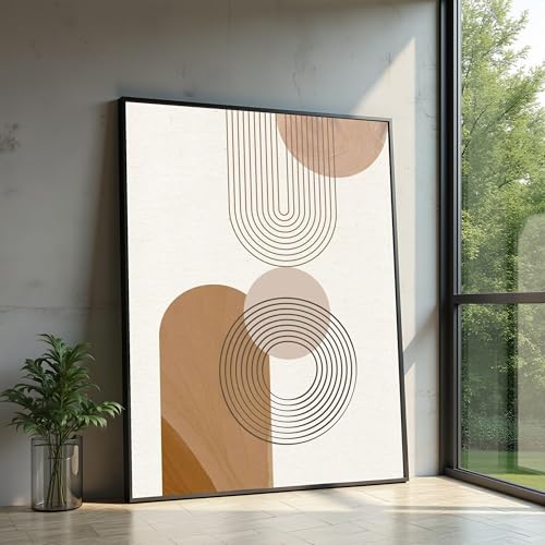 Toile abstraite décoration murale moderne avec cercles géométriques et lignes
