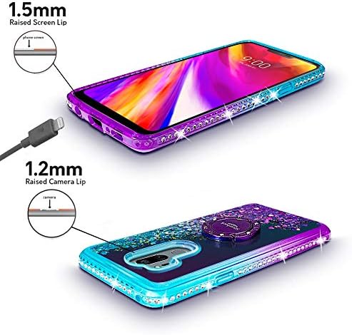 Silverback Compatible for LG G7 / LG G7 ThinQ Case, Moving Liquid Holographic Sparkle Glitter Case with Kickstand, Bling Diamond Bumper with Ring Protective Case for LG G7 ThinQ -Purple