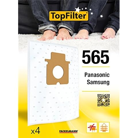 TopFilter 565, Samsung Pack of 4 Vacuum Cleaner Bags for Panasonic Vacuum Bags Non-Woven, 4 Dust Bags (30 x 26 x 0.1 cm Cover