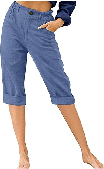 Womens Capri Pants Casual Straight Leg Trouser Loose Comfy Cotton Trousers 2024 Summer Trendy Pant with Pocket