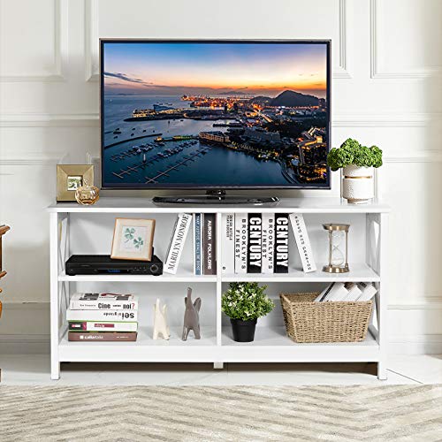 Tangkula Tv Stand For Tvs Up To 55 Inch, Farmhouse Wood Entertainment Center With X-Shaped Frame & 4 Open Storage Shelves, Tv Console Table For Living Room Bedroom (White) #TOP2