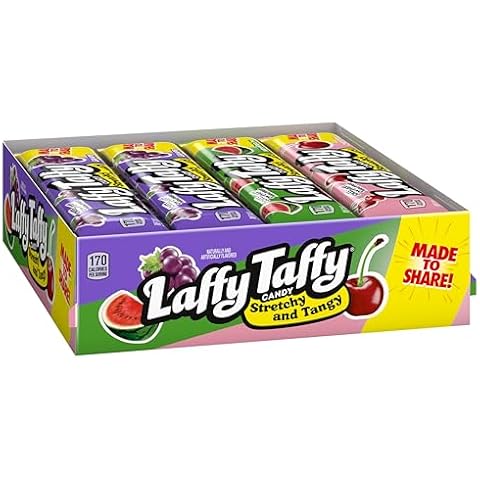 Laffy Taffy Stretchy & Tangy Variety Candy Box, Grape, Watermelon, and Cherry Flavors, 1.5 Ounce Bars (Pack of 24) Cover