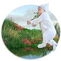 PLOKIJ Washable rug kids circle rug kids bedroom rug circle bath mat decorative bathroom rug,Fantasy Glass Unicorn
