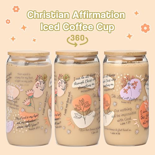 Taza cristiana de vidrio 16oz con tapa y popote miniatura 3