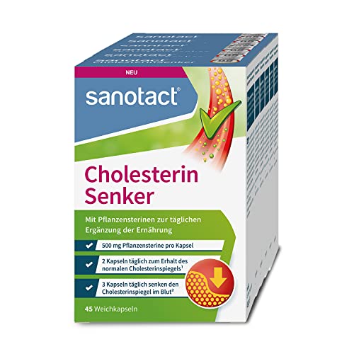 sanotact Cholesterin Senker (6 x 45 Weichkapseln) • Cholesterinspiegel natürlich senken • Pflanzensterine zur täglichen Nahrungsergänzung • 1.500mg Pflanzensterine pro Tagesdosis