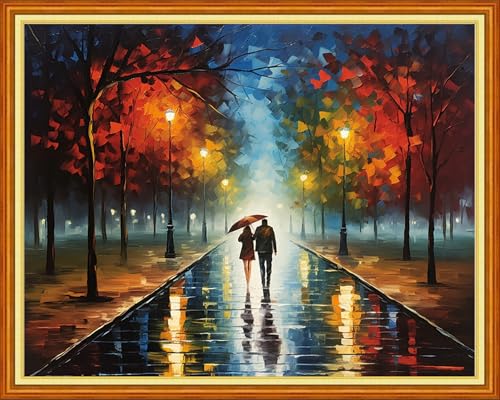 Image of Foxdiviy Stamped Cross Stitch Kits for Beginners Full Range of Cross Stitching 11 CT Printed Cross Stitch Kits for Adults Cross Stitch Patterns Needlepoint Kits-Lovers Walk 16x20 inch