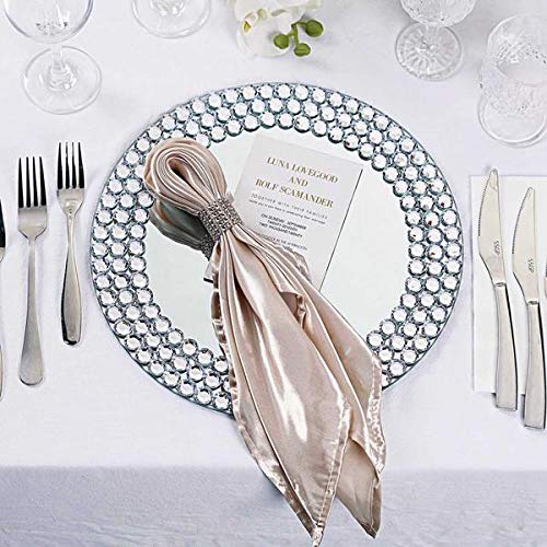 Balsa Circle 2 Silver 13-Inch Round Mirror Glass Charger Plates Diamond Trim Dinner Party Wedding Reception Home Decorations Supplies #TOP5