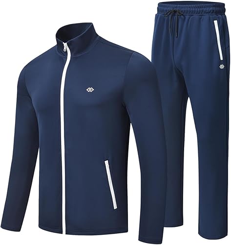 MoFiz Conjunto deportivo para hombre, manga larga, casual, con cremallera completa, para correr, deportivo, 2 piezas