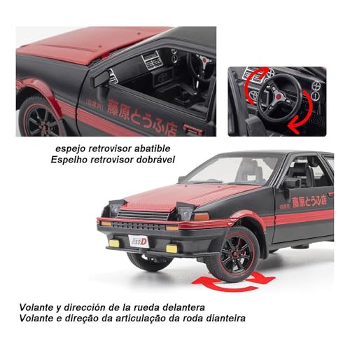 Image of Invite 1:24 Scale Toyota AE86 Die-Cast Model Car - Alloy Metal Pullback Toy Car with Openable Doors, Lights & Music - Luxury Sports Car Toy for Kids & Collectors (1:24 Toyota AE86-Red Color)