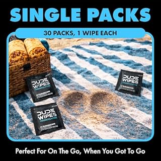 DUDE Wipes On-The-Go Unscented Travel Wipes - 30 Count (Individually Wrapped) - Extra-Large Adult Flushable Wipes for Sensitive Skin - Infused with Vitamin E and Aloe - Septic and Sewer Safe