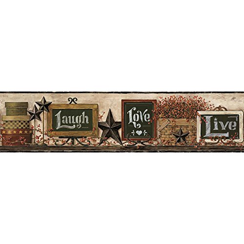 York Wallcoverings Keepsakes Country Chalkboard Shelf Border Removable Wallpaper Beige Black Red Taupe Brown White