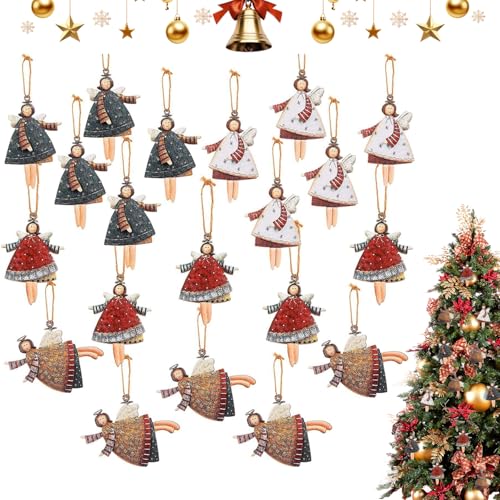 20 PCS Wooden Angels Christmas Tree Hanging Ornaments, Small Lucky Charms for New Year & Holiday Hanging Decorations for New Year Celebrations