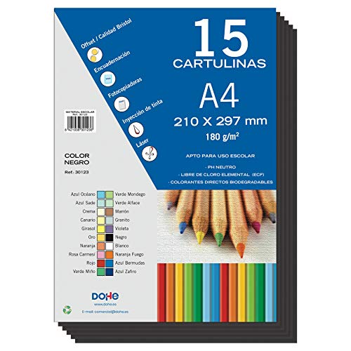 Dohe - A4-Karton schwarz für Bastelarbeiten und Druck (15 Stück) - 21 x 29 7 cm - 180 g/m - Büromaterial