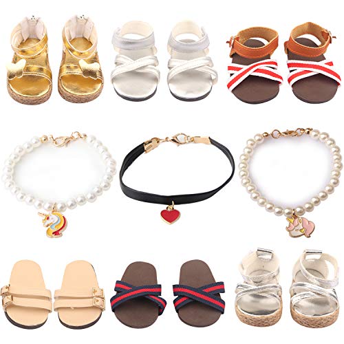 Shih Tzu 9 Set 18 inch Doll Shoes American Girl Doll Accessories 6 Pairs of Shoes + 3 Necklaces Suitable for American Girl Doll Sandals or Slippers and Accessories