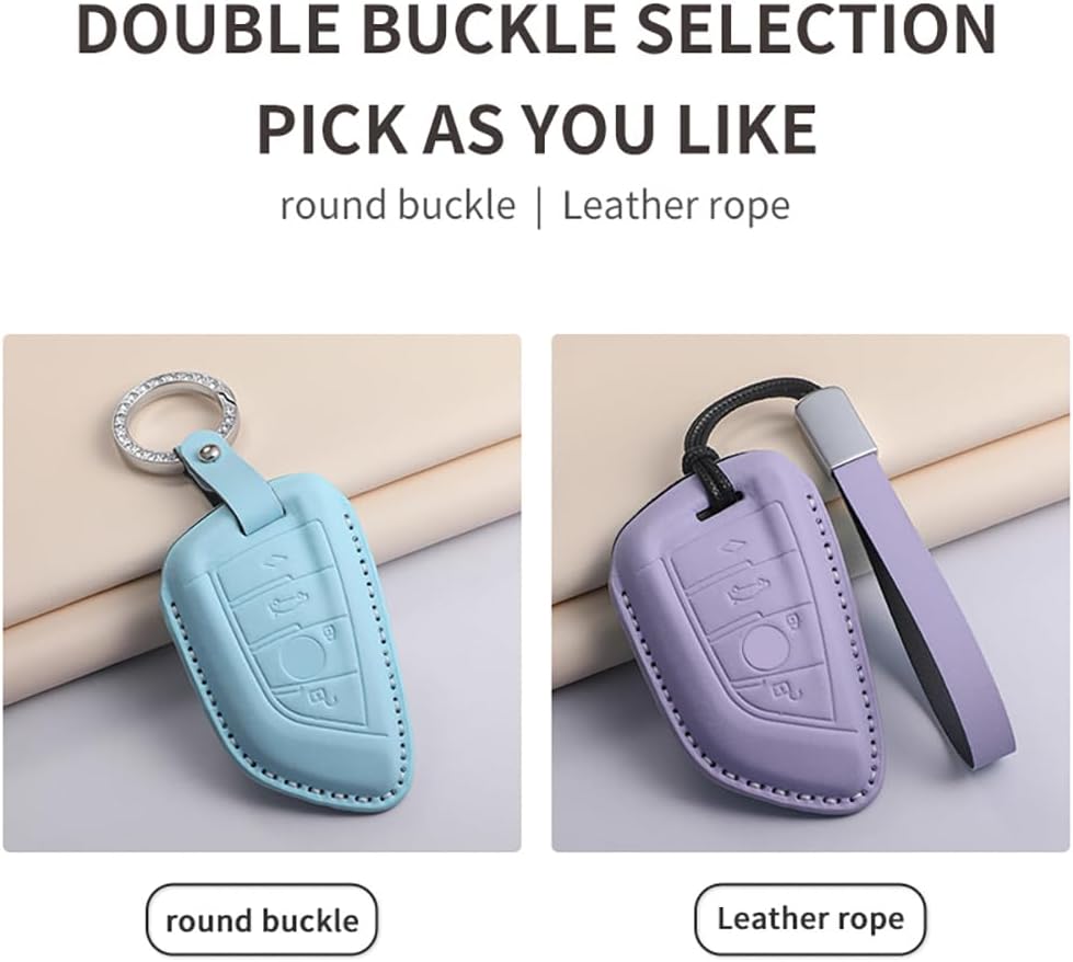 Compatible BMW Key Fob Cover with Metal Keychain, Leather Key Case for BMW Key Fob Shell1 3 5 7 Series 530 F48 X1 X2 X3 X4 X5 X6 Leather Case Green - Image 5