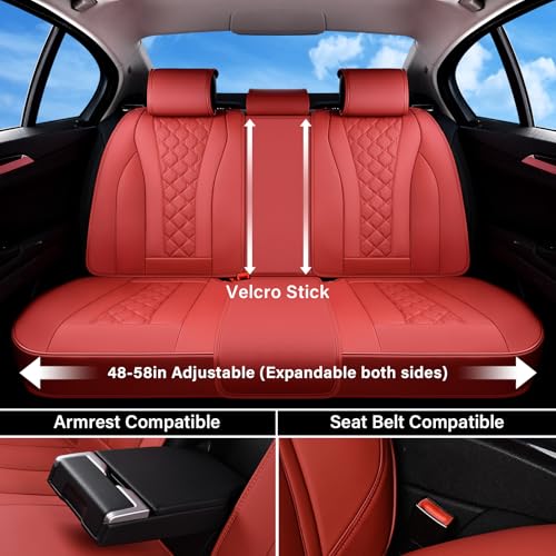 Image of Coverado Car Seat Covers Full Set, Luxury Diamond Leather Car Seat Cover, Waterproof Automotive Seat Protectors, Breathable Car Seat Cushion, Universal 5 Seats Seat Cover Fit for Most Cars, Red