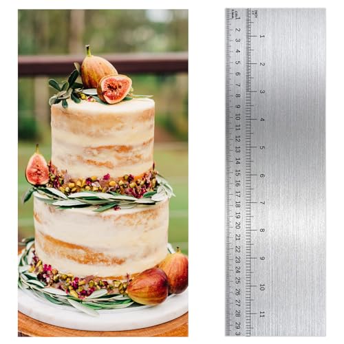 Jeffdad Edelstahl Kuchenschaber mit Skala, 30cm Tortenspachtel Kuchen Glatter Schaber Tortenglätter Cake Scraper Seitenschaber Silber Torten Schaber für Zuckerguss Mousse Kuchen Buttercreme