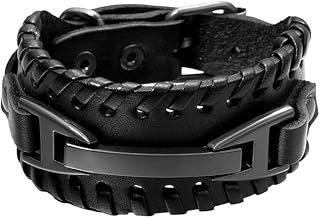 The Alpha Code 'BoltBound' Black Faux Leather Broad Band Cuff Bracelet | Punk Rock Bikers Wristband Style | Trendy Accesso... Price In India