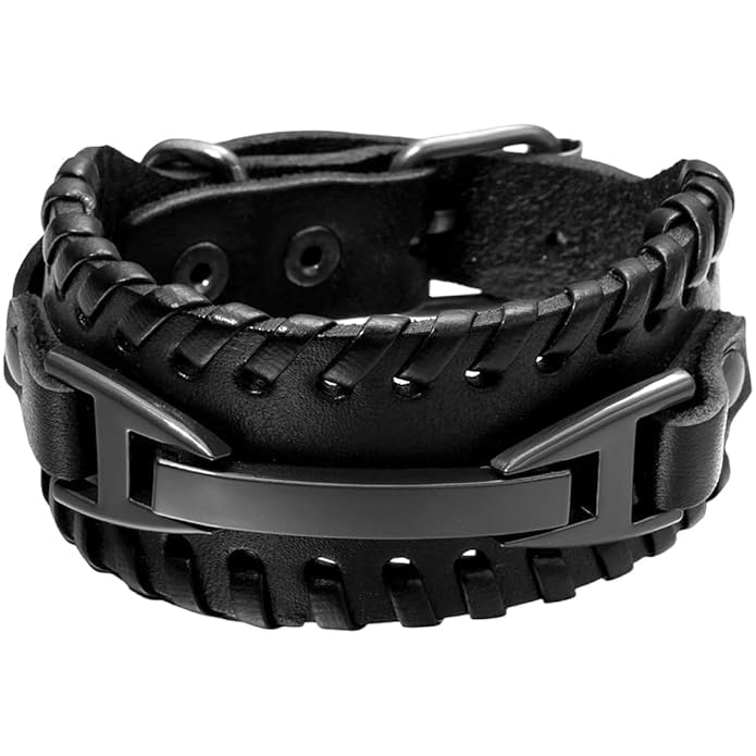 The Alpha Code 'BoltBound' Black Faux Leather Broad Band Cuff Bracelet | Punk Rock Bikers Wristband Style | Trendy Accesso... - Review, Price and Buying Guide