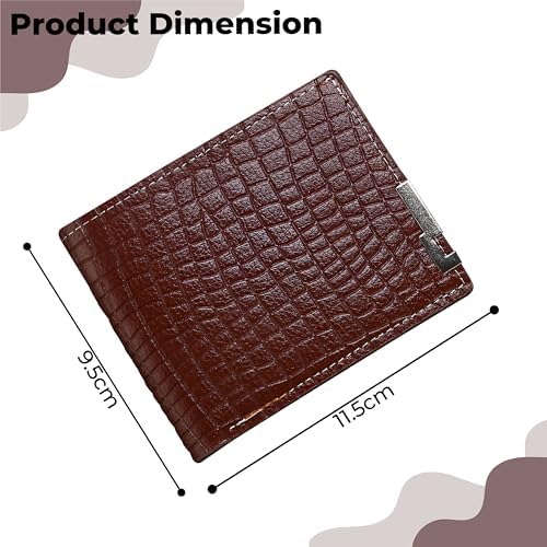 Image of Kraptick Men's Premium Textured Leather Wallet Stylish Bifold with Metal Accent Slim Travel Purse with Multi-Card Slots & Currency Compartment Ideal Gift for Men (Pack of 2) (Brown & Black)