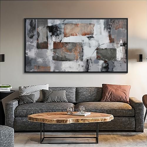Framed Abstract Canvas Wall Art, Large Modern Artwork - Ideal for Living Room, Bedroom, Office Decor - Gray and Black Aesthetic Room Wall Decorations 24×48IN 48"L x 24"W Grey