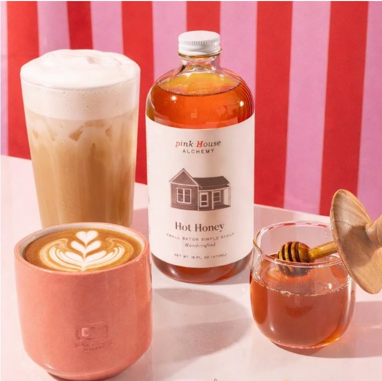 Image of Pink House Alchemy Hot Honey Simple Syrup, 16 oz, Handcrafted, All-Natural | Spicy-Sweet Cocktail & Coffee Mixer, Small-Batch