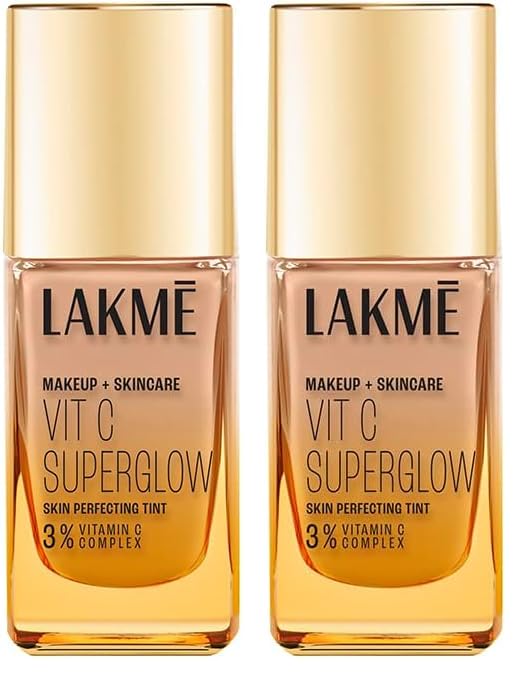 Image of LAKME Makeup+Skincare VitC Superglow Skin Perfecting Tint Neutral Nude Medium coverage Natural Liquid Suitable for all skin type N200 25ml (Pack of 2)