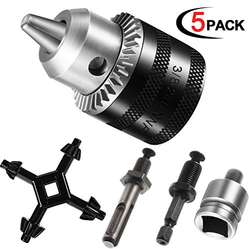 3/8 Inch Drill Chuck Adapter Tool with 4 Way Chuck Key 1/4 Inch