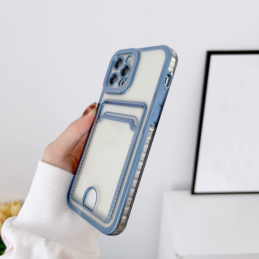 Coque iPhone 14 Plus antichoc transparente étui portefeuille bleu clair