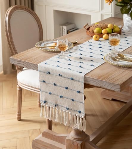 Image of Premium Boho Cotton Table Runner for 4 6 Seater Dining Table |Center Table |Coffee Table|Dining Table|Eating Area|Table Decor(14*72 INCHES)|Blue DH| SZPR 037