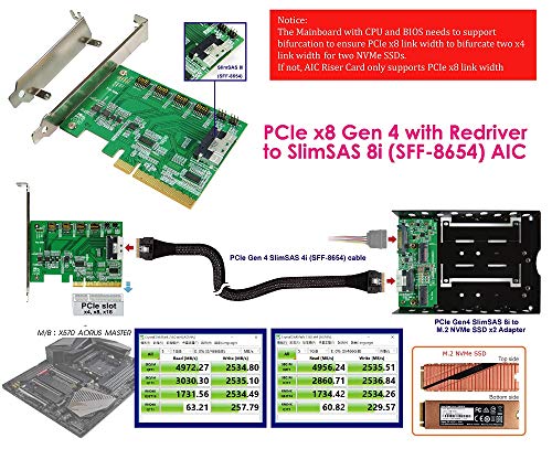 Micro SATA Cables - PCIe x8 Gen4 con ReDriver a SlimSAS 8i miniatura 7
