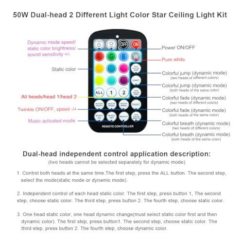 Image of AKEPO 50W Dual-Head Dual-Color Twinkle Fiber Optic Light Engine, Twinkle+Same or Different Color+Bluetooth APP Control+Music Activated+28-Key Remote for Home Fiber Optic Star Ceiling Kit