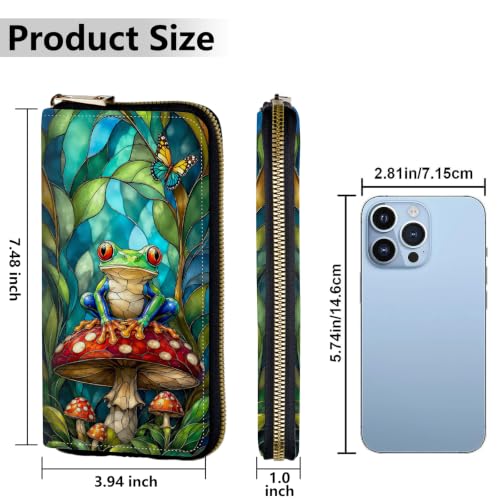 Image of Women's Wallets Credit Card Holder Money Leather Long Wallet | Long wallet with Wristlet,Large Capacity with Zip-Around Phone Purse for Women Ladies Girls,Tree Frog Mushroom