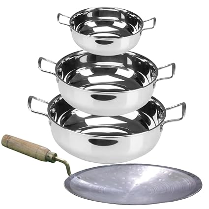 SHINI LIFESTYLE TRIPLY Induction Steel Kadhai,23cm,25cm,27cm with Loha Tawa