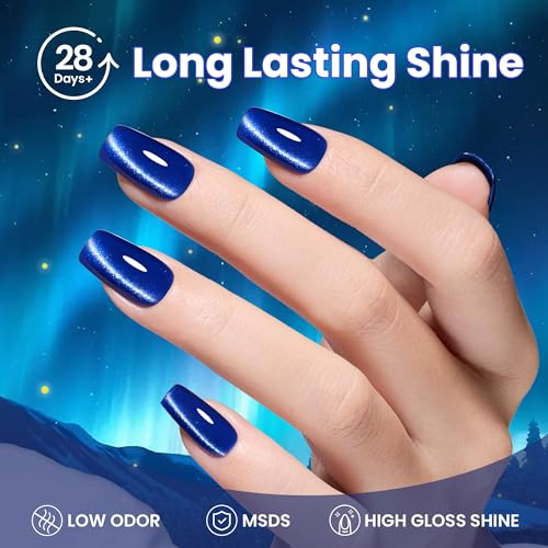 Image of beetles Gel Polish Navy Blue Cat Eye Gel Nail Polish - 15ML Glitter Gel Polish Magnetic Shimmer Effect Soak Off UV French Nail Art Design Salon DIY Manicure Gift for Women