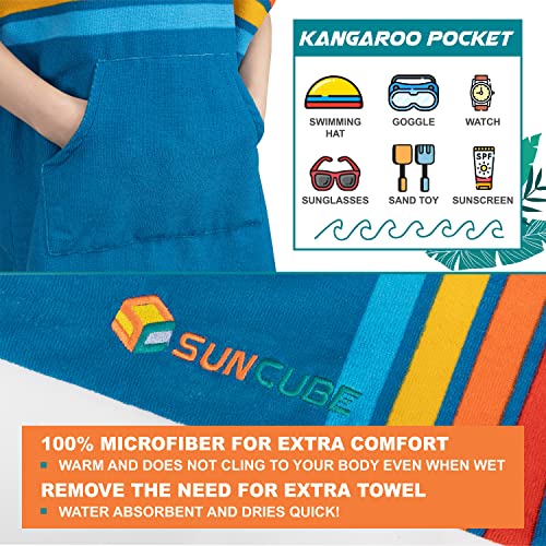 SUN CUBE Kids Changing Robe Surf Poncho, Kids Beach Towels, Hooded Towel for Toddler Bath Pool, Microfiber Quick Dry Wearable Towel Poncho with Hood, Swim Towel for Boys Girls 3-7 Years, Black3