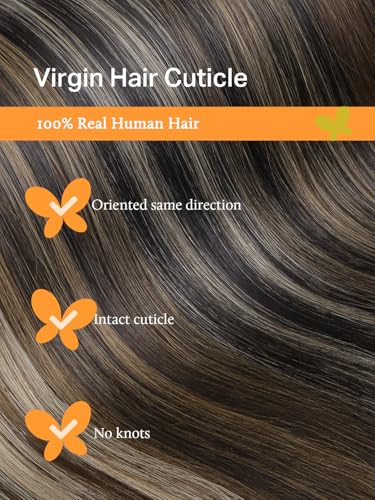 Image of DOORES Genius Sew in Weft Hair Extensions Human Hair Hand Tied, 14 Inch Medium Brown Highlighted Dirty Blonde 40g, Extensions Real Full Head