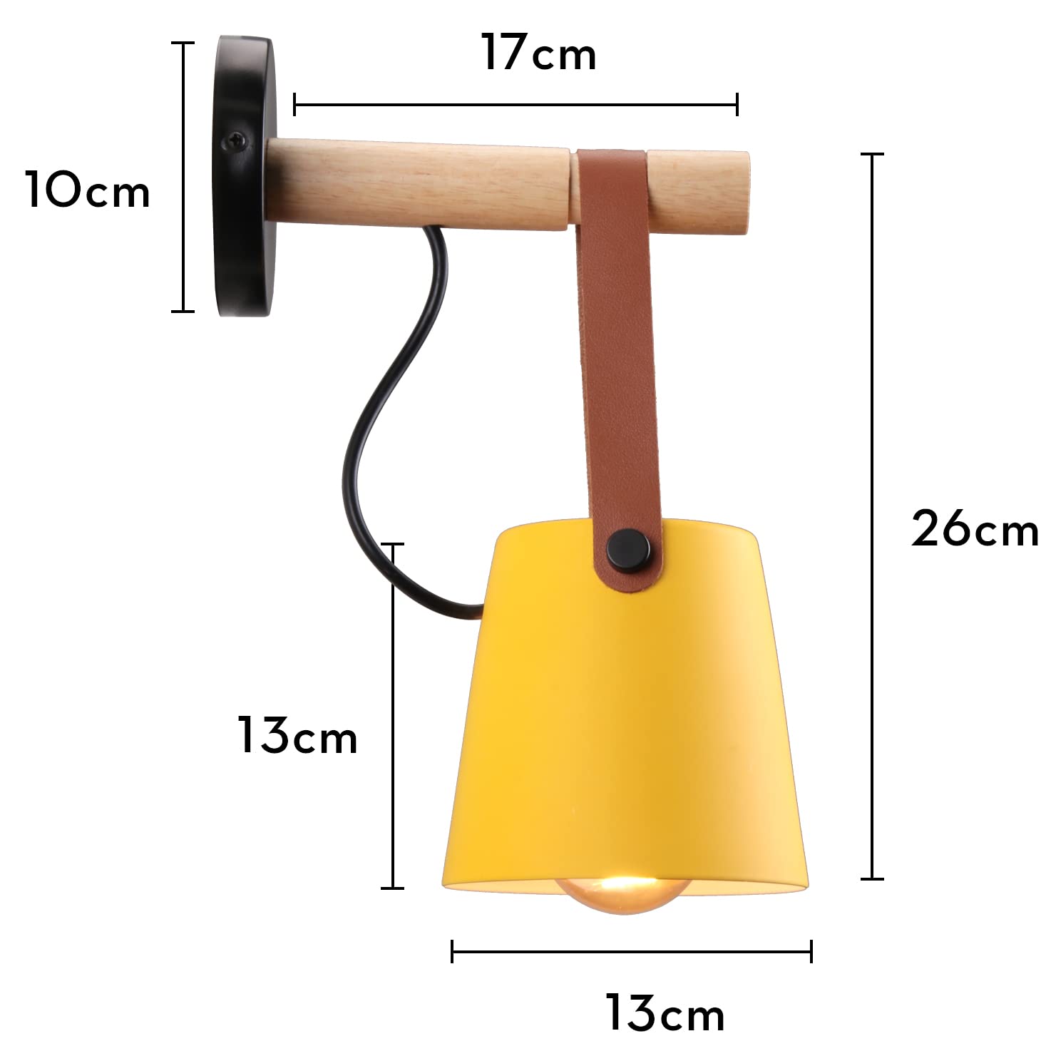 iDEGU 2 Stücke Wandlampen Retro Wandleuchte Innen Vintage Lampe in Holz und Metall E27 Hängelampe Wandleuchte für Schlafzimmer Flur Wohnzimmer (Gelb, 2 Stücke)