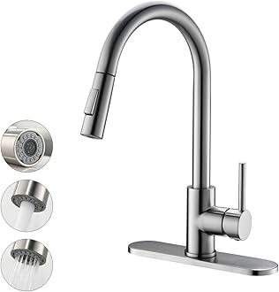 Havin Kitchen Faucet with Pull Down Sprayer, High Arc Stainless Steel Material, with cUPC Ceramic Cartridge,Without Deck Plate,Fit for 1 Hole Kitchen Sink or Laundry Sink,Brushed Nickel Color