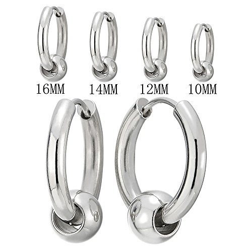 Stainless Steel Circle Beads Huggie Hinged Hoop Earrings For Men Women, 2Pcs #TOP1